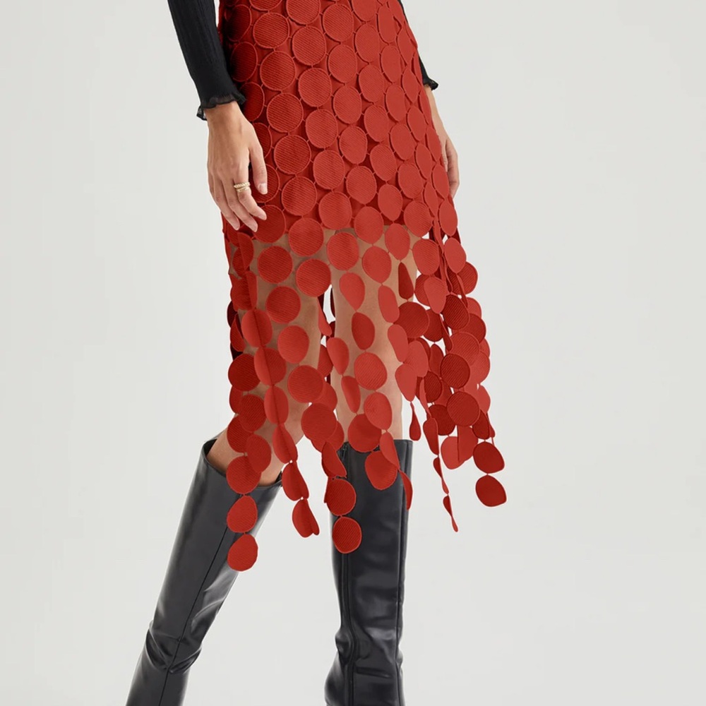 Red double layered circle cut out skirt Commense